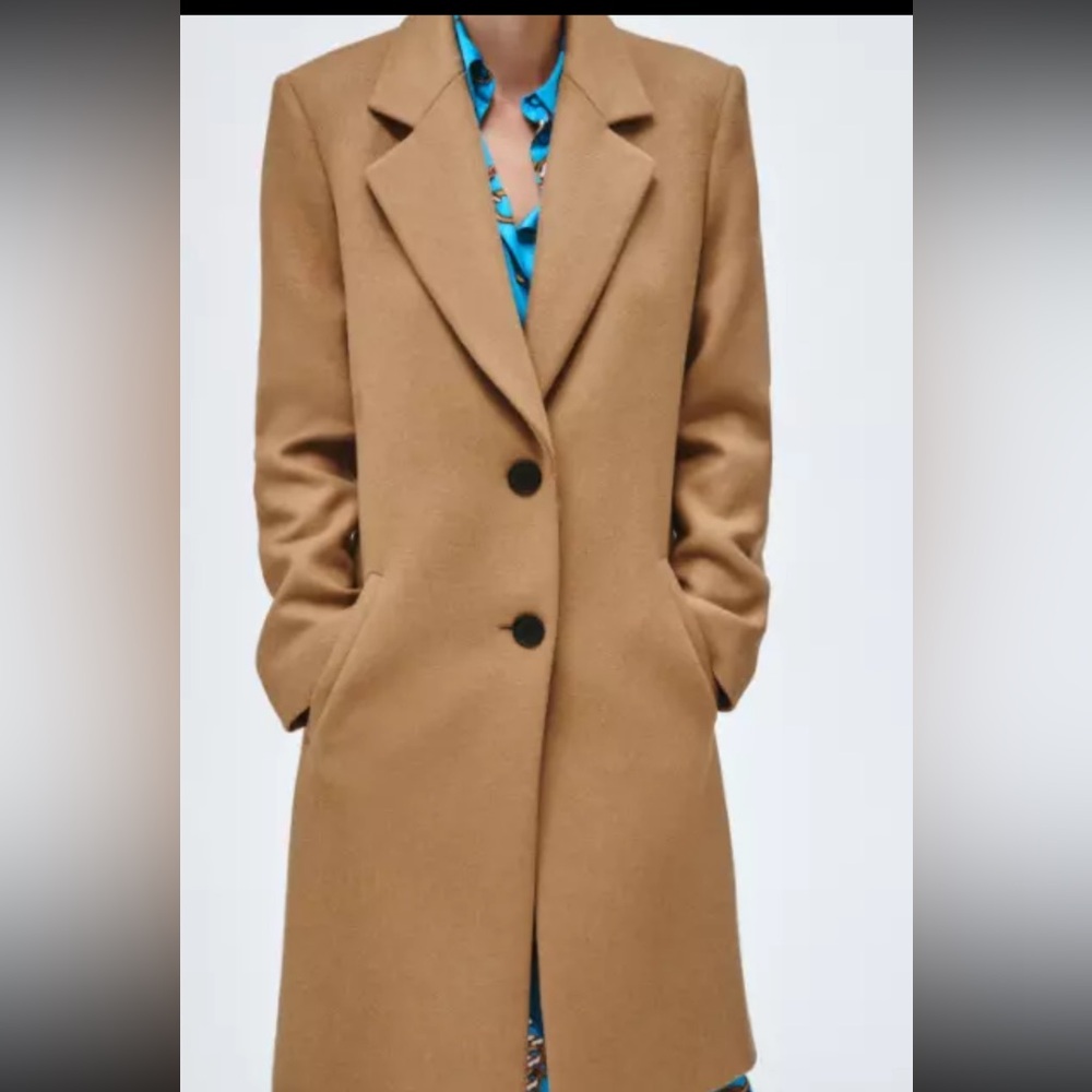 ZARA Camel Tan Camel Wool Coat Peacoat Overcoat L - Stunning 🤎